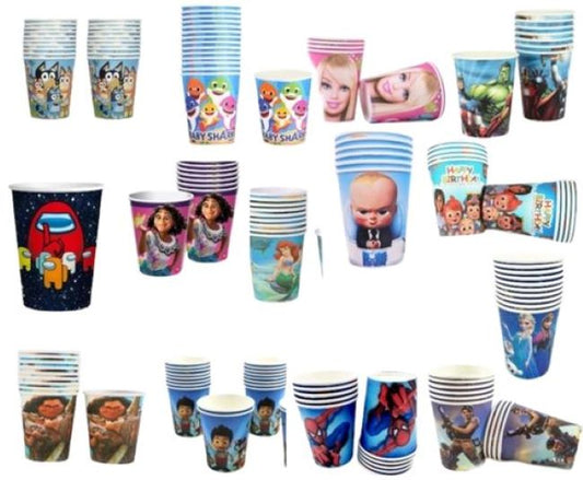 Disposable paper party cups themed 10 pack