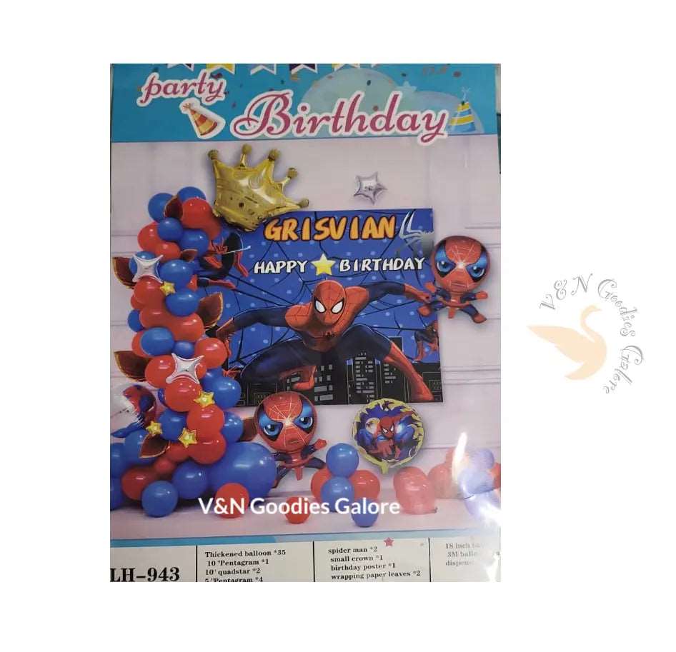 Balloons Theme-Grisvian Spiderman Happy Birthday Helium/Air Balloon Set V&N Goodies Galore