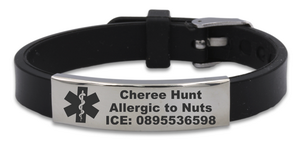 Medical Alert Engraved Black Adjustable Rubber Bracelet - V&N Goodies Galore V&N Goodies Galore