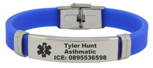 Medical Alert Personalized Engraved Blue Rubber Bracelet - V&N Goodies Galore V&N Goodies Galore