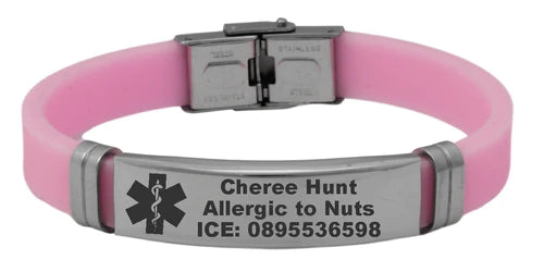 Medical Alert Personalized Engraved Pink Rubber Bracelet  - V&N Goodies Galore V&N Goodies Galore