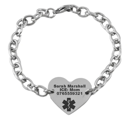 Medical Alert Personalized Heart Charm Bracelet - V&N Goodies Galore V&N Goodies Galore