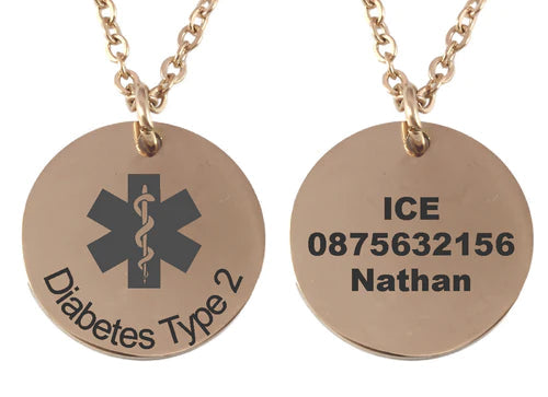 Personalized Medical Alert Rose Gold Plated Round Pendant and Chain - V&N Goodies Galore V&N Goodies Galore