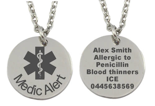 Personalized Medical Alert Round Pendant and Chain - V&N Goodies Galore V&N Goodies Galore